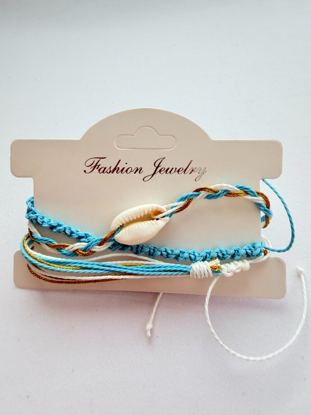 Boho Cowrie Shell Bracelet Set - Handmade Blue & White Braided Friendship